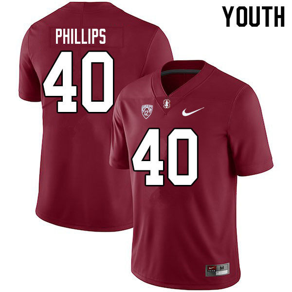 Youth #40 Tobin Phillips Stanford Cardinal College Football Jerseys Sale-Cardinal - Click Image to Close